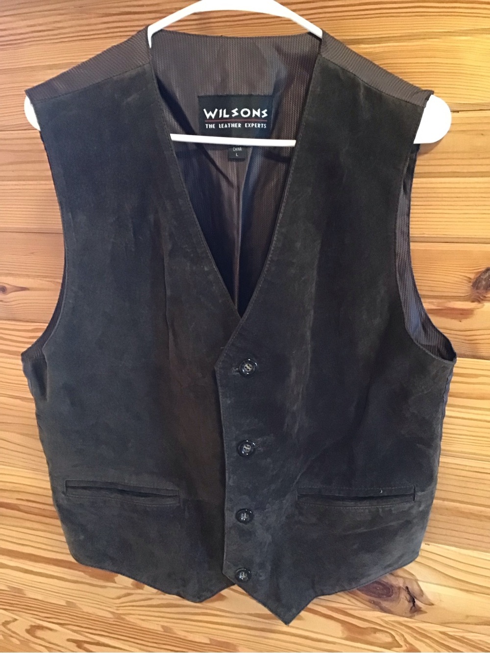 Wilsons Leather Vest Mens Large Brown 4 Button Suede Cowboy Satin Back Vintage